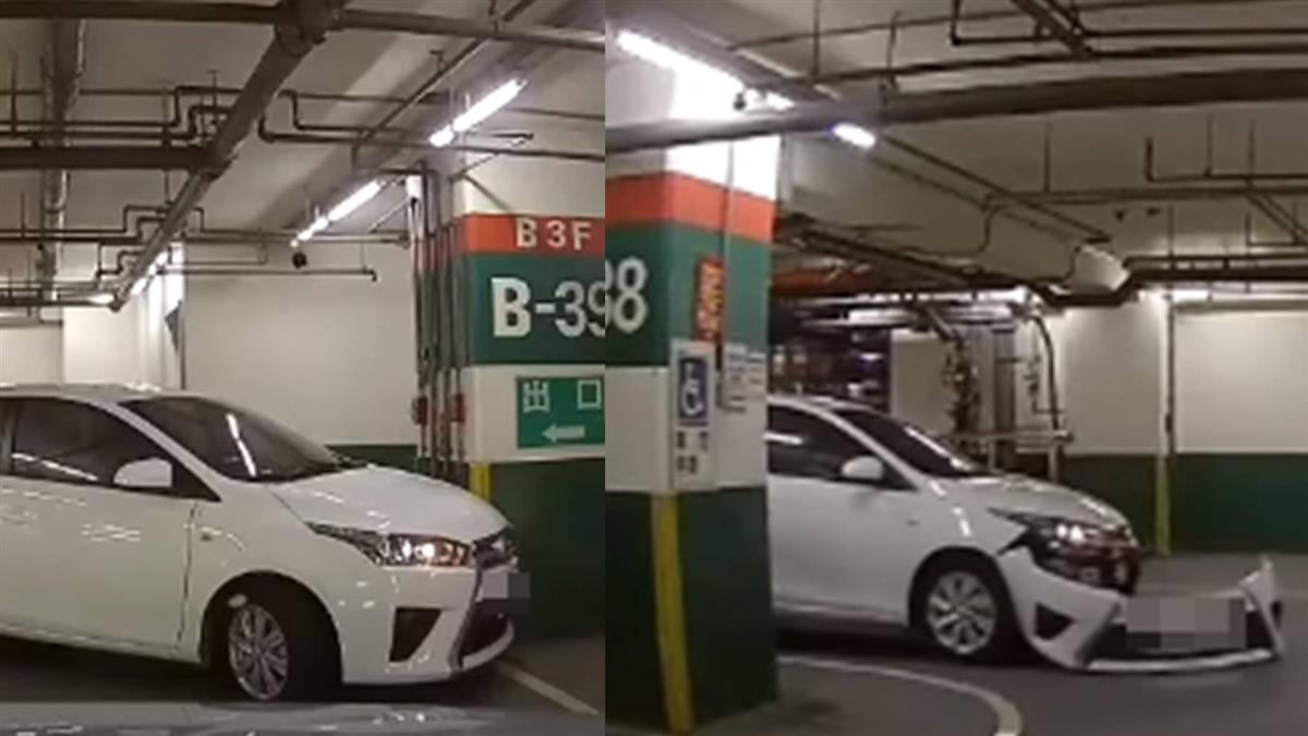 台南三寶男逆向撞柱!倒車拖「下巴」逃走