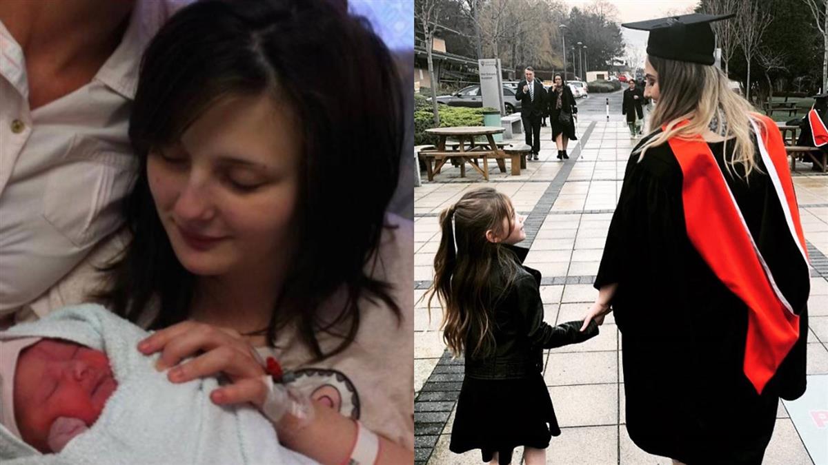 女14歲懷孕休學 7年後牽女兒參加畢典