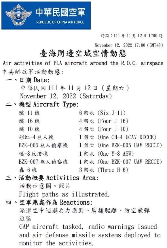 ▼國防部公布今天掌握的台海周邊動態。（圖／國防部提供）