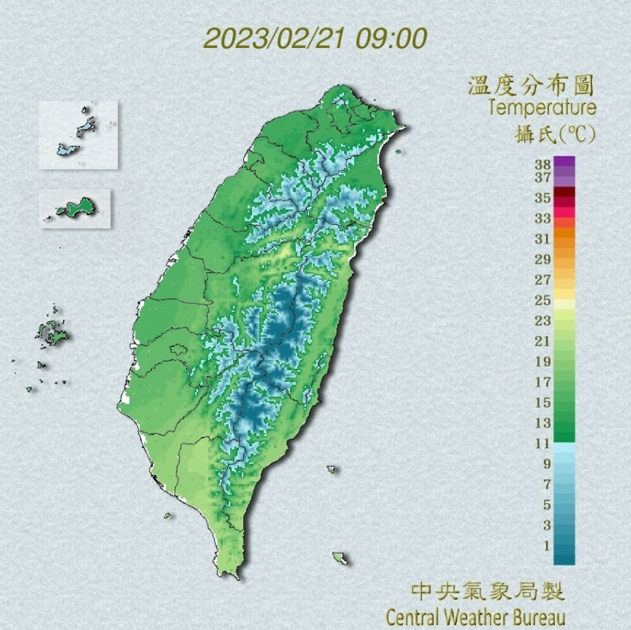 ▼今日受到冷氣團影響，各地早晨氣溫寒冷。（圖／中央氣象局）