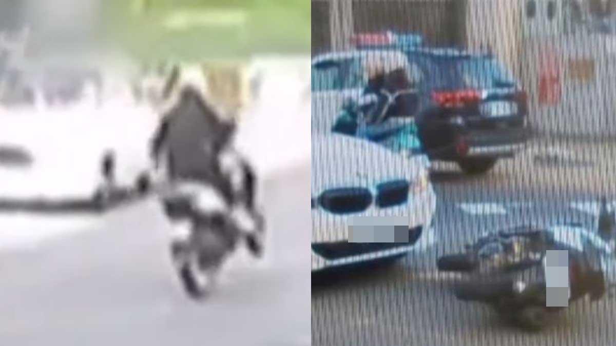 馬路玩翹孤輪！耍帥男慘摔 滑行撞雙B轎車