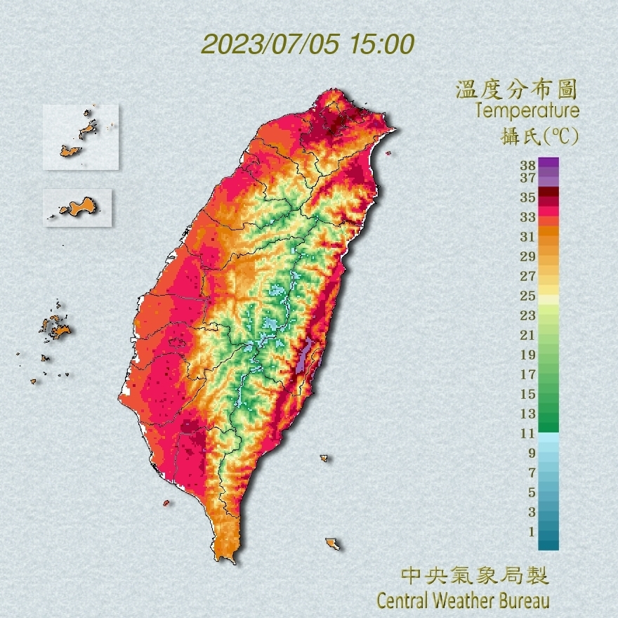 ▼中央氣象局發布5日溫度分布圖。（圖／翻攝自中央氣象局）