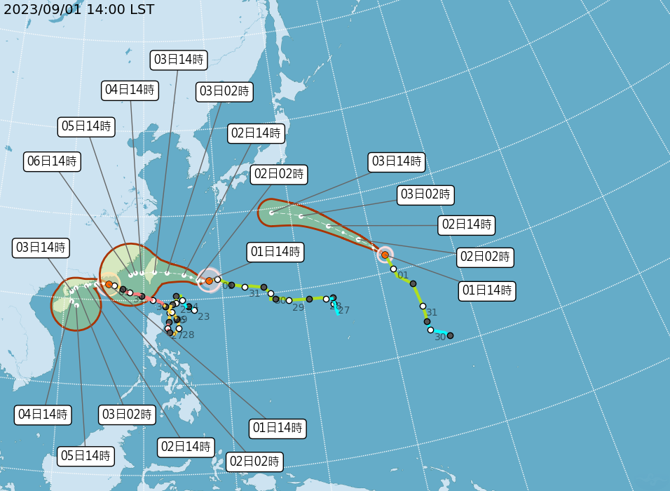 ▼氣象局預估海葵周日穿越台灣。（圖／氣象局）
