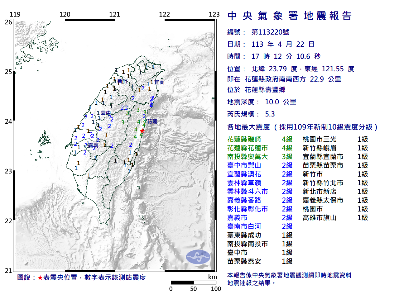 ▼1712規模5.3地震。（圖／氣象署）