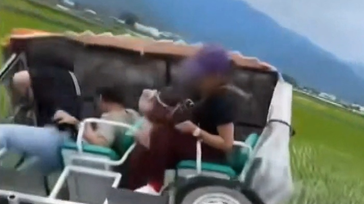 正開心拿手機拍影片，下一秒突然失控，整輛車摔進稻田裡面。（圖／翻攝自翻轉大高屏交通違規）