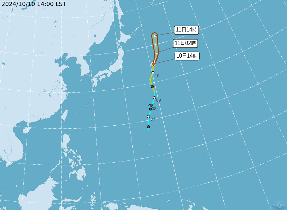氣象署說明，第19號輕度颱風百里嘉，未來將朝北北東行進。（圖／氣象署）