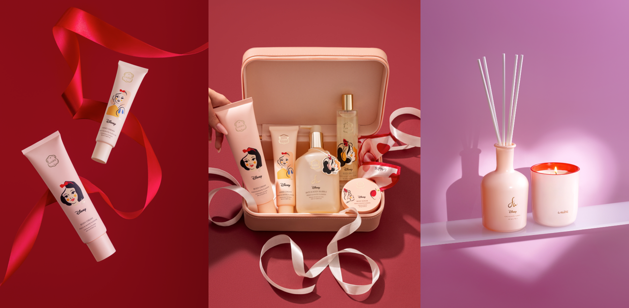 <a href='/search/tags/白雪公主聯名商品/' target='_blank'>白雪公主聯名商品</a> : 香氛沐浴露/磨砂膏/身體乳/護手霜/擴香瓶/香氛蠟燭。（圖／業者提供）