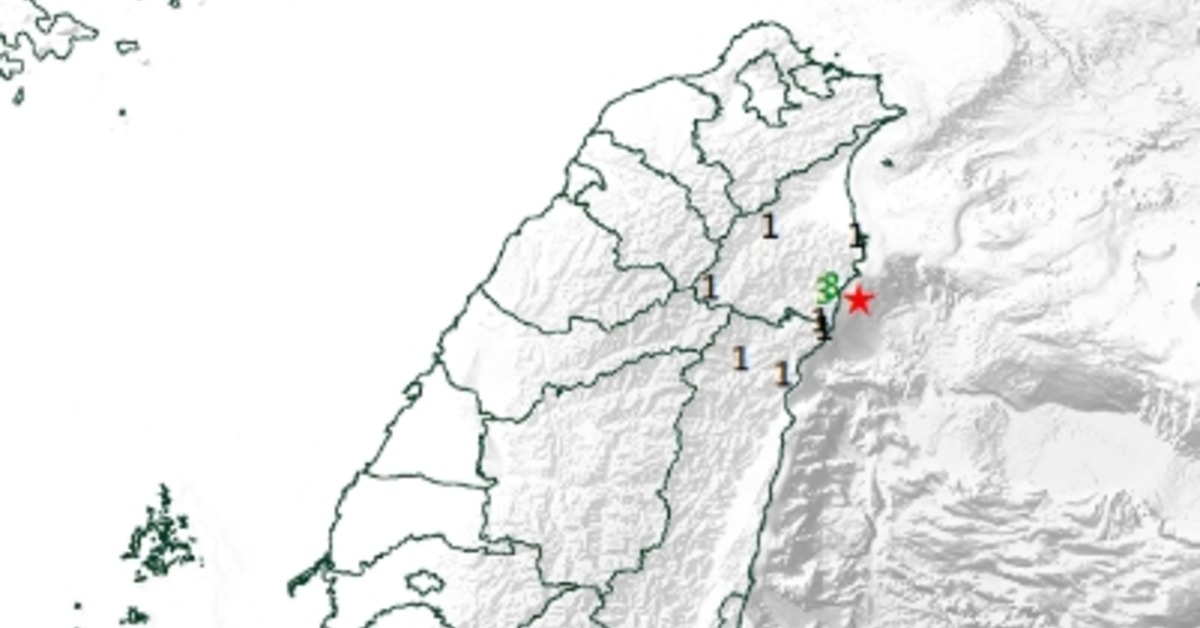 宜蘭2日下午發生有感地震。（圖／氣象署）