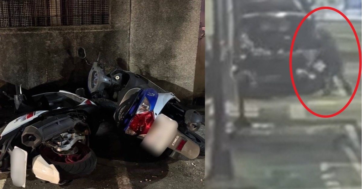 台北市一名失業男子，昨天凌晨跑到羅斯福路三段沿路推倒11輛機車，警方循線逮捕51歲周男，周男稱因為失業心情不好才會犯案。（圖／翻攝畫面）