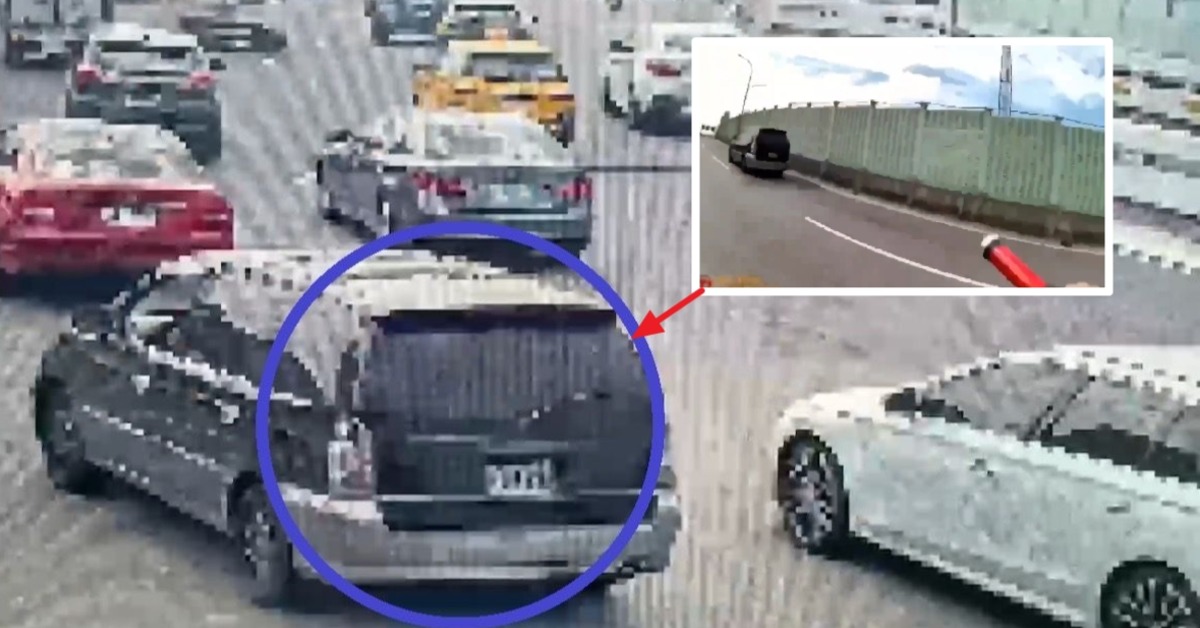 台北市士林分局昨天下午在重慶北路四段執行酒駕攔檢，一輛黑色休旅車竟然一路倒車百公尺遠，再開往重陽橋往三重方向逃逸，警方將通知駕駛到案，除開出18萬元罰緩也將吊銷其駕照。（圖／翻攝畫面）