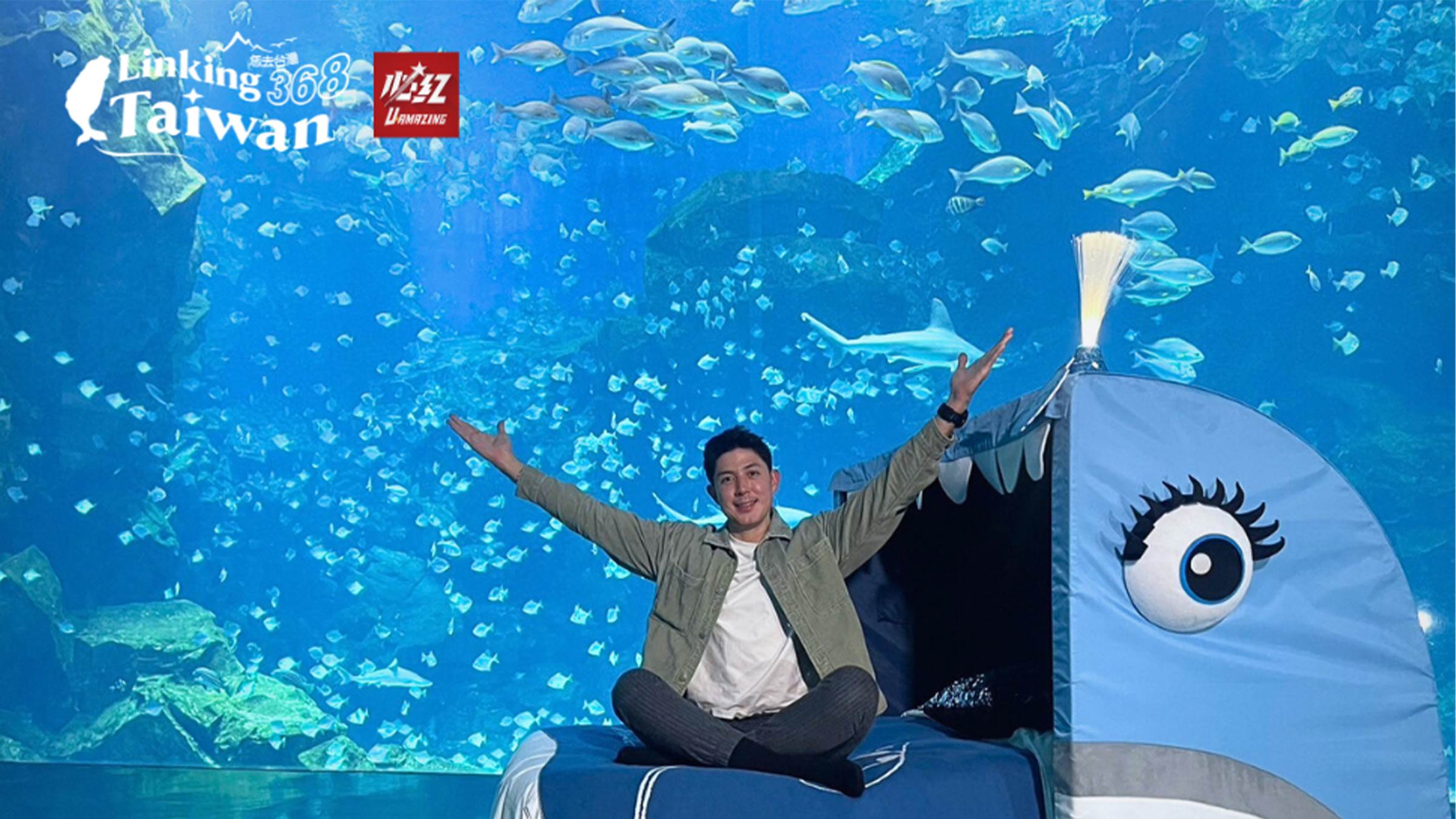 大家有在海生館過夜過嗎？在海生館的福爾摩沙展區，獨享鯊魚、魟魚等多種魚類環繞，宛如置身海底世界。白天與夜晚的景致各異，讓人驚喜連連！（圖／《Linking 368 Taiwan 恁去台灣》提供）