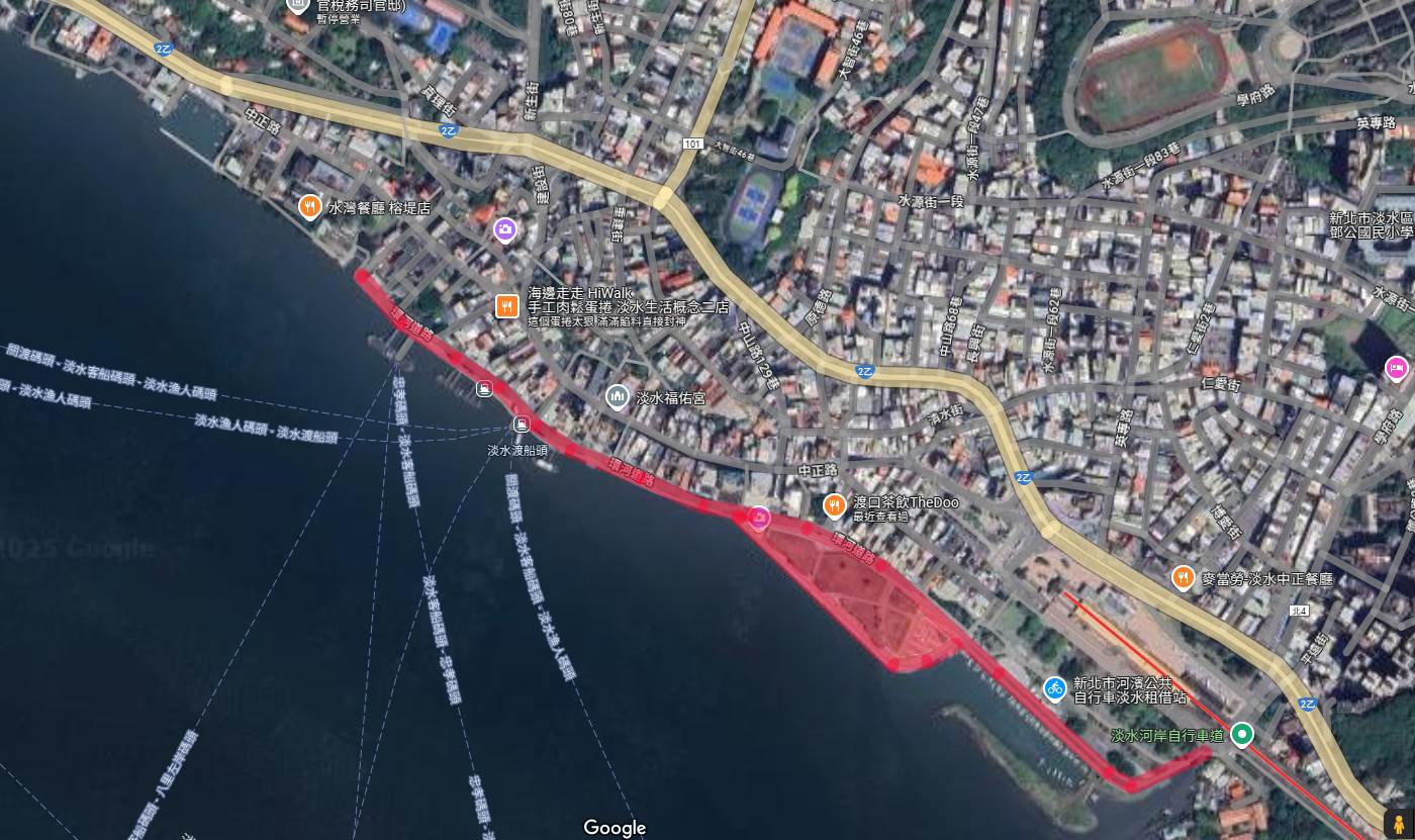 淡水老街(淡水捷運站至中正路15巷沿河岸商店街段)禁止進入範圍