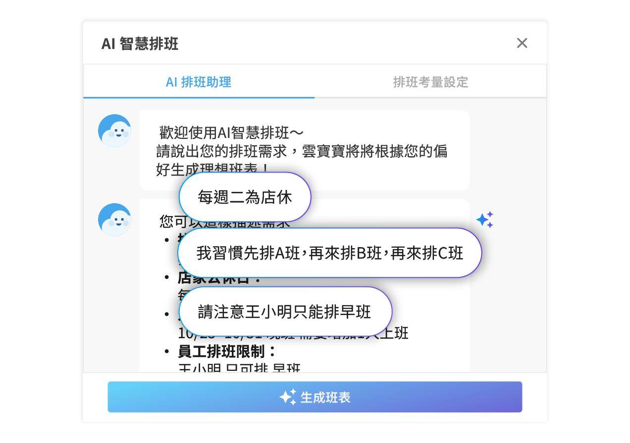 智慧對話式設定，協助輕鬆排班。（圖／NUEIP人易科技提供）