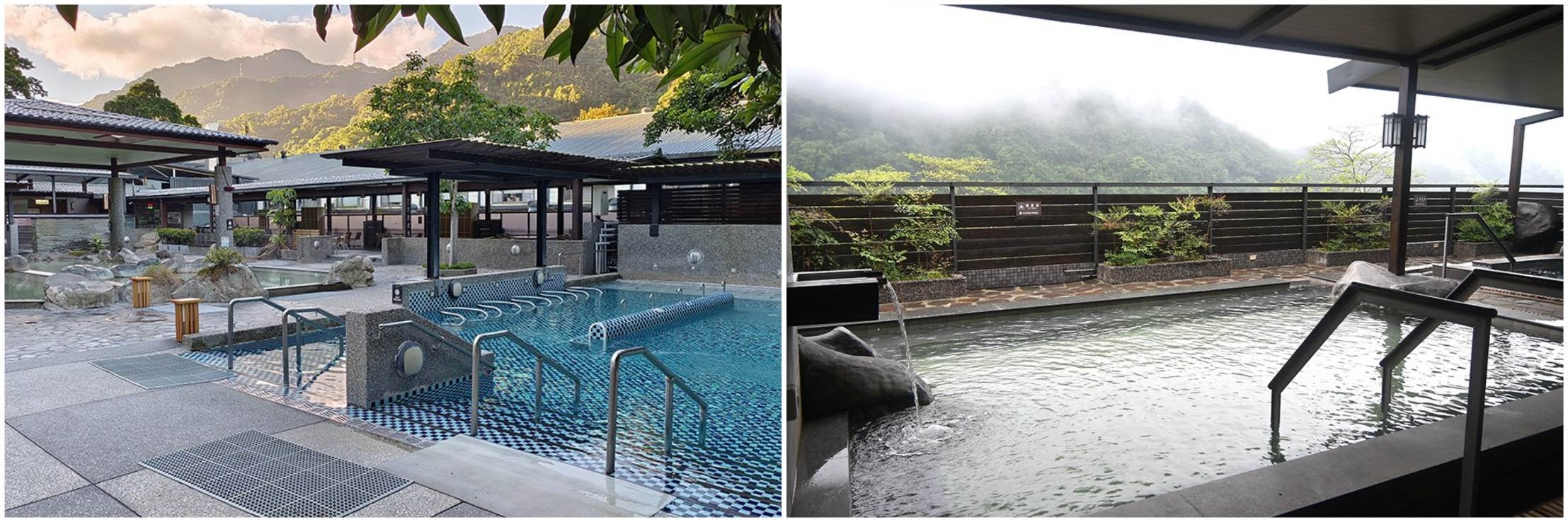 大板根森林溫泉酒店露天溫泉SPA(左)觀景會館風呂(右)。（圖／業者提供）