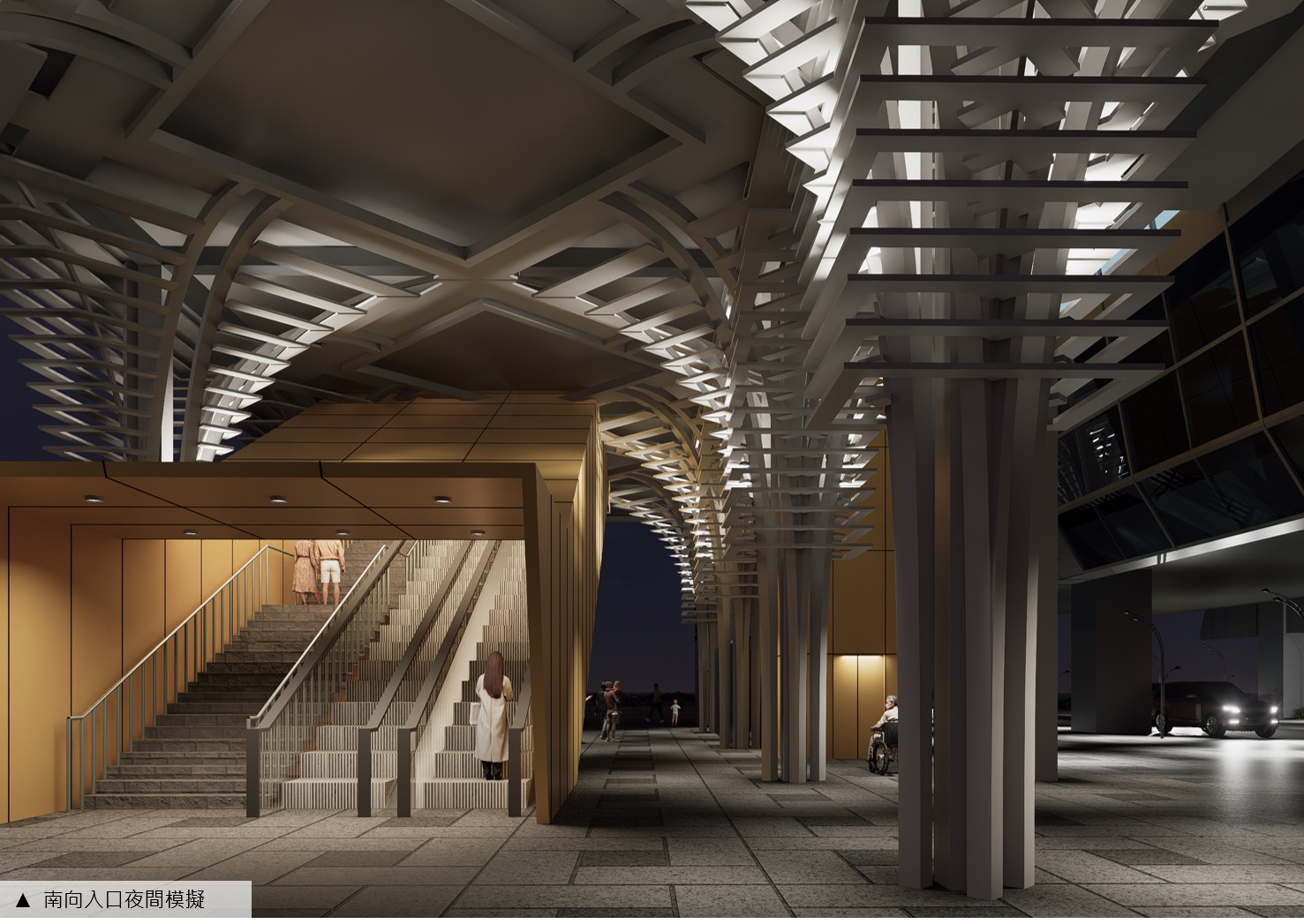 新北環狀線板橋站新增出口夜間模擬圖。（圖／新北市政府提供）