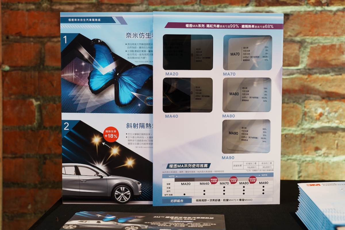 「3M極透奈米仿生汽車隔熱紙」是採用奈米仿生多層光學膜設計，具備高透光、高隔熱雙重優勢，最高可阻隔99%紅外線，總隔熱率達67%。（圖／林昱丞攝影）
