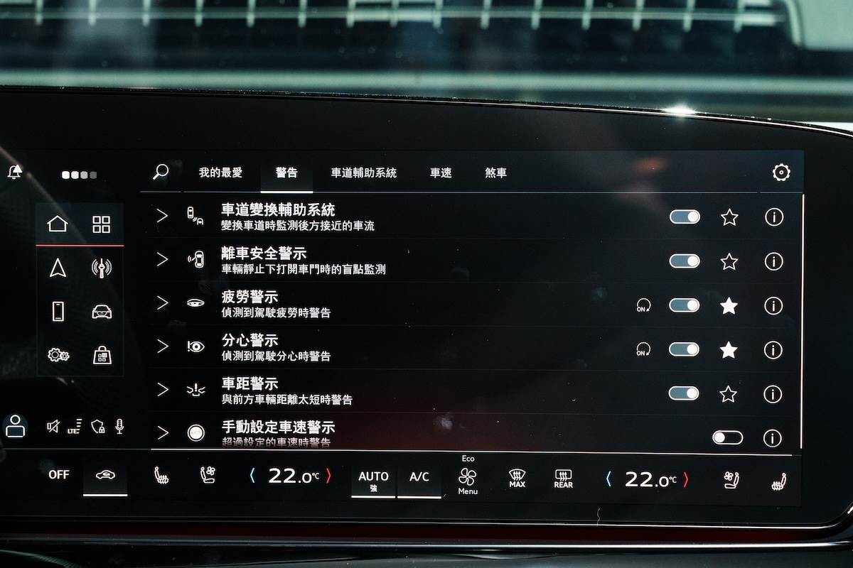 主動安全部分，Audi A5配備ACC主動式定速巡航、塞車輔助等系統，但還是沒有車道置中功能。（圖／林昱丞攝影）