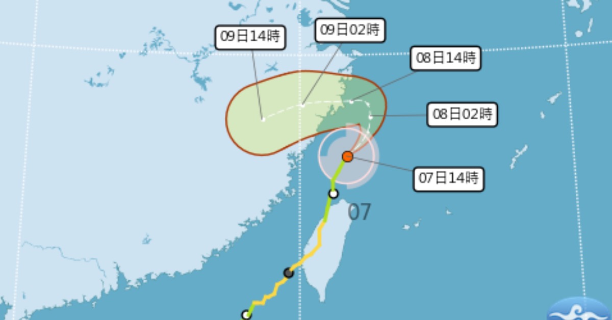 丹娜絲將先往北移動，隨後受高壓導引轉向西行，預計朝中國沿海接近。（圖／氣象署）