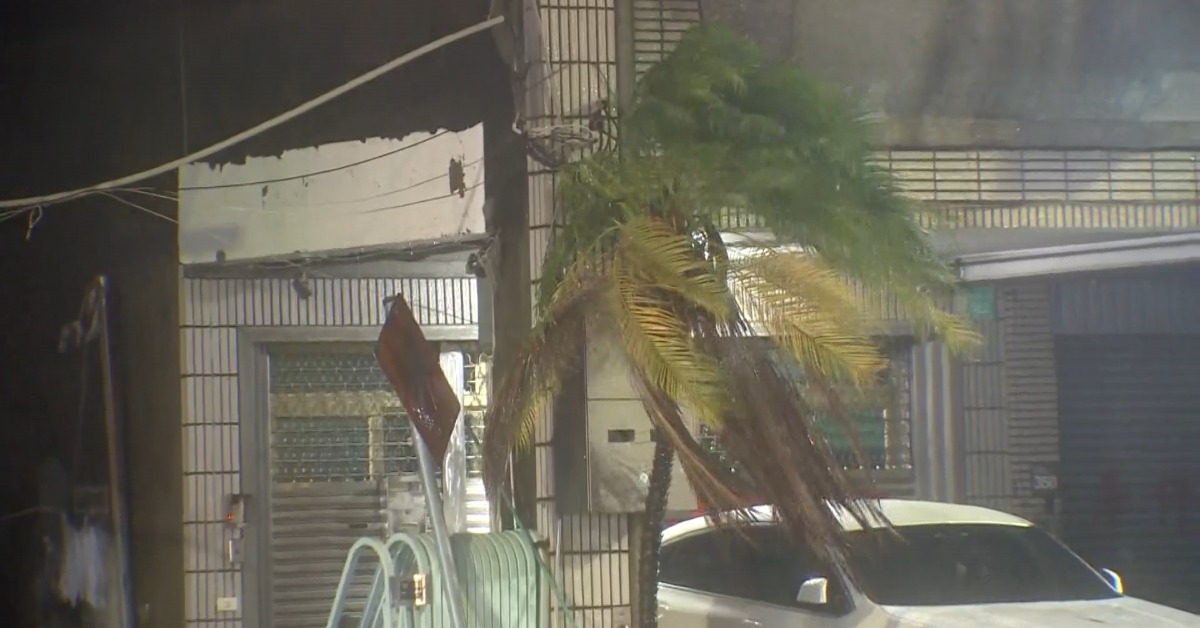 丹娜絲颱風創下罕見紀錄，成為120年來首個從嘉義登陸的颱風，西部沿海地區，像是雲林椬梧颳起超過17級的強陣風。（圖／東森新聞）