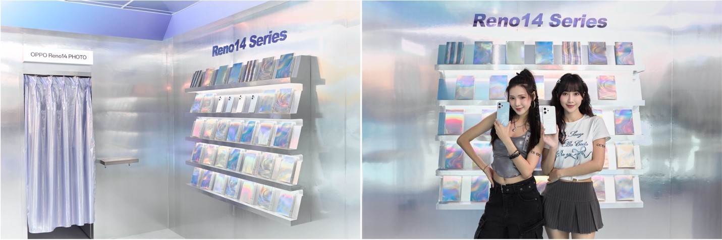 「絢彩DVD牆」以炫光暈染出的DVD視覺概念牆，打造前衛時尚的美學場域。（圖／OPPO提供）