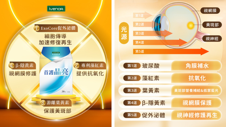 Exocore促外泌體，還有複方游離型葉黃素。（圖／Ivenor提供）