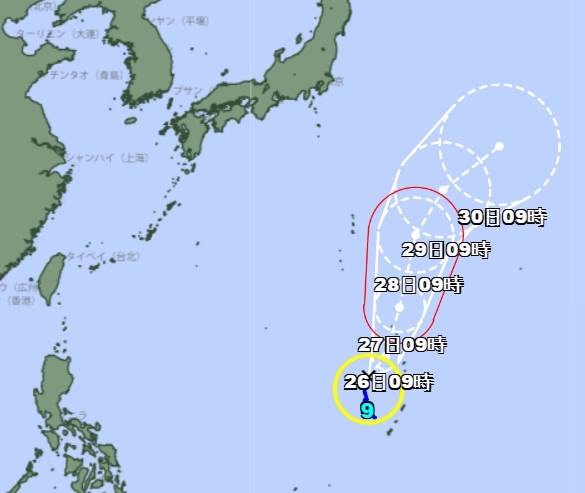 柯羅莎今日上午位於馬里亞納群島海域。（圖／日本氣象廳）