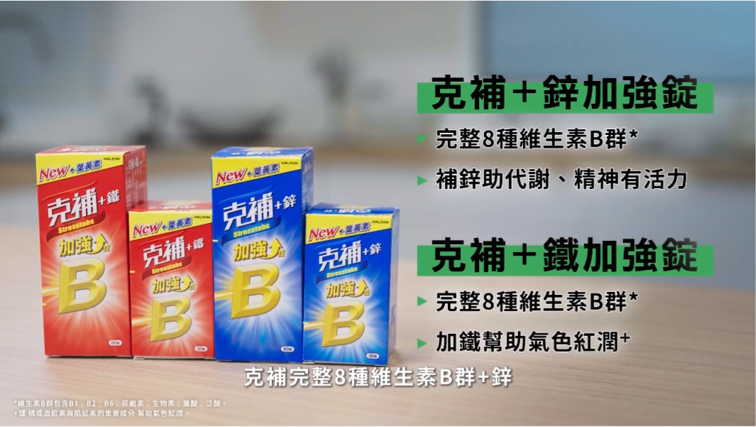 克補B群一錠３效，超活力﹑神專注﹑好光彩###一次到位。（圖／Haleon 提供）