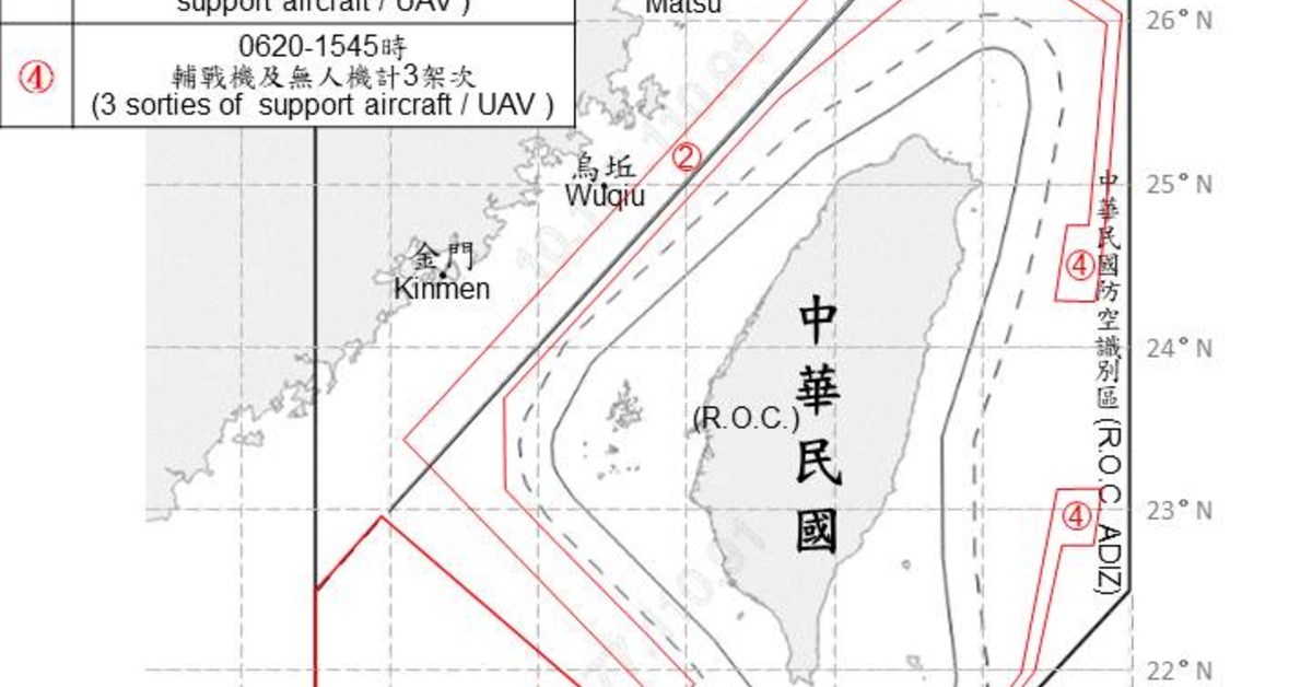 57架次共機大舉出海，4面包圍台灣。（圖／取自國防部）