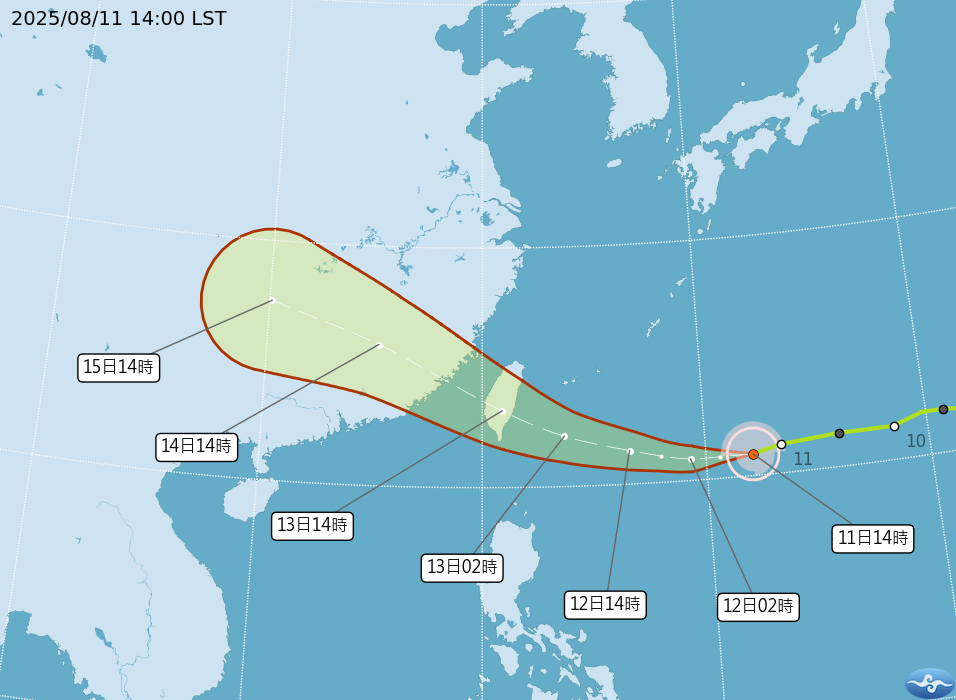 中央氣象署表示，楊柳颱風持續前進，預測本週三風雨最明顯。（圖／氣象署）