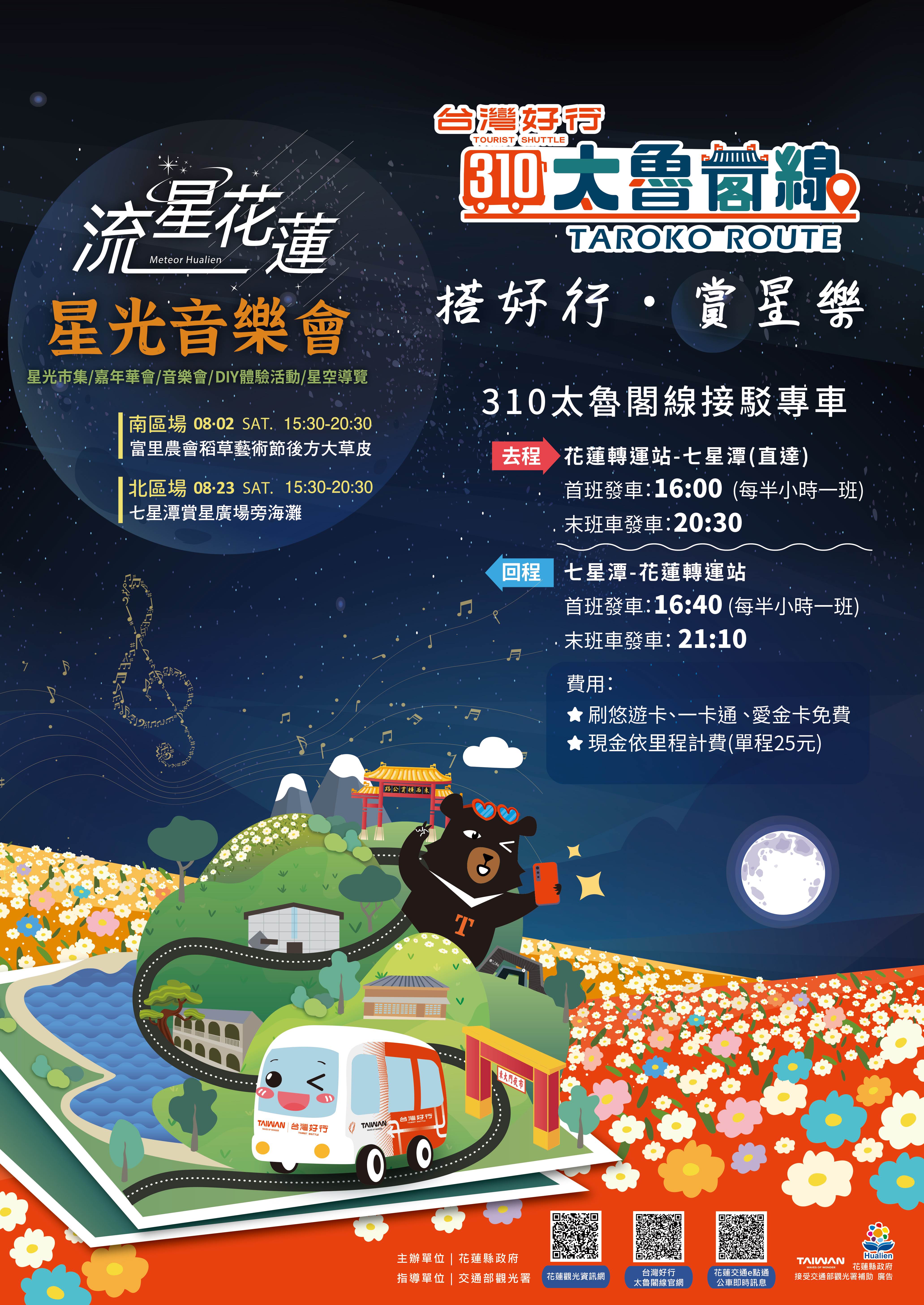 縣府規劃兩條免費接駁路線，將於14時起至活動結束，分別於花蓮轉運站及花蓮防災教育館，提供接駁車往返會場。（圖／花蓮縣政府提供）