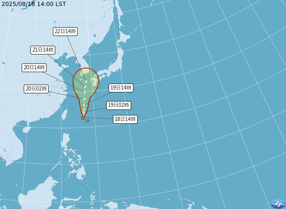 氣象署分析，熱帶性低氣壓TD15今天下午2點，位於鵝鑾鼻東方610公里。（圖／氣象署）