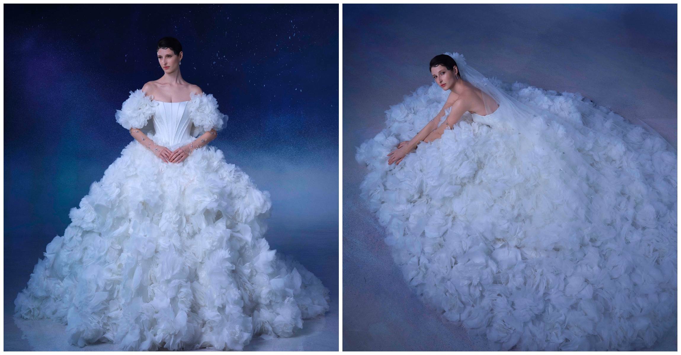 8圖說:「Ethereal Bloom|空靈綻放」由600多朵手工花堆疊,通透效果猶如從雲朵中透出的純淨日光。(LinLi Boutique提供)