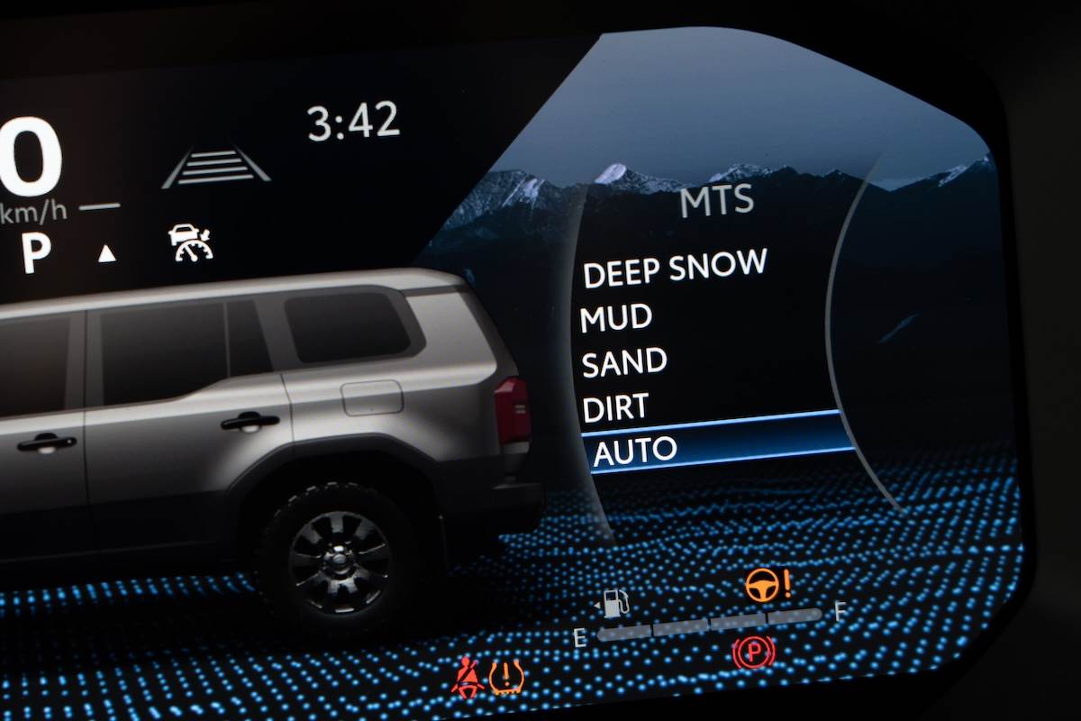 智慧型越野地形系統有獨立的按鍵,分成自動、深雪、土路、岩石、沙地、泥地等不同模式。(圖/林昱丞攝影)