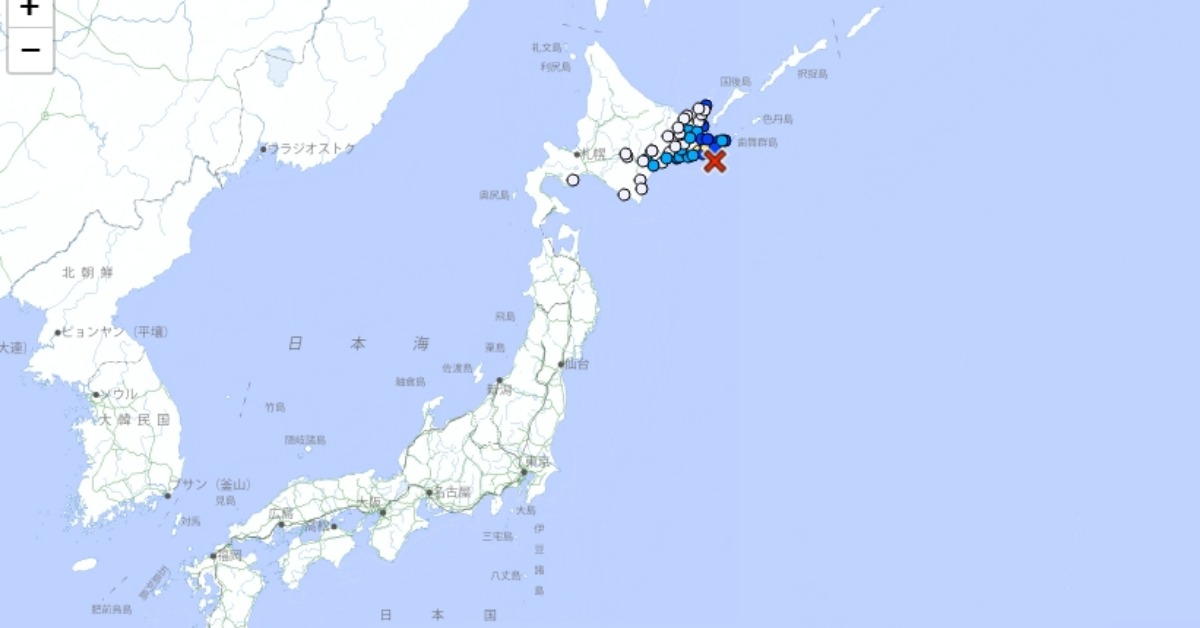北海道近海發生規模5.1地震。（圖／日本氣象廳）