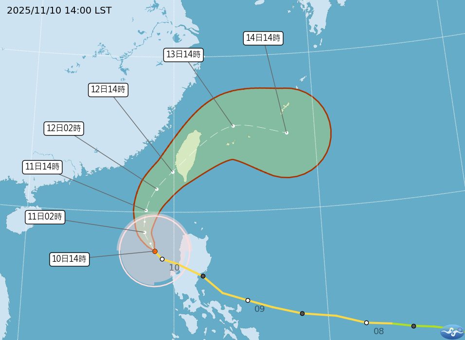 根據氣象署最新預估,鳳凰颱風預計在今晚8時發布海上警報。(圖/氣象署)