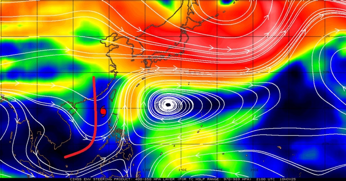 鳳凰颱風的北轉路徑受南支槽影響。（圖／翻攝自鄭明典臉書）