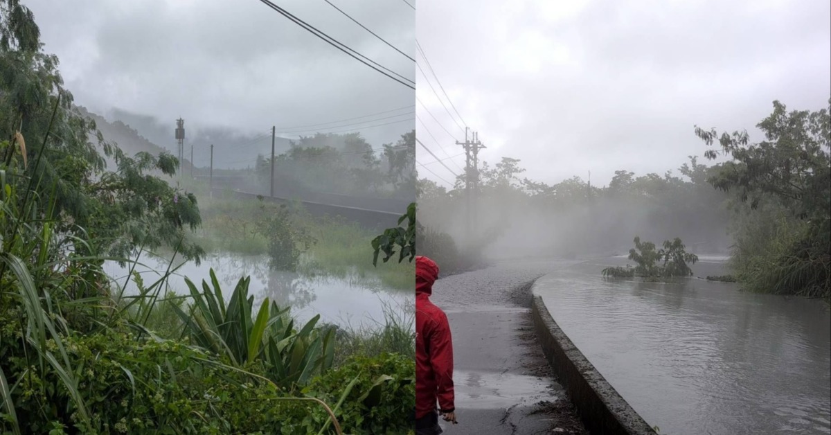 花蓮縣萬榮鄉「光復隧道」北口上方再度出現淹水情形。（圖／東森新聞）
