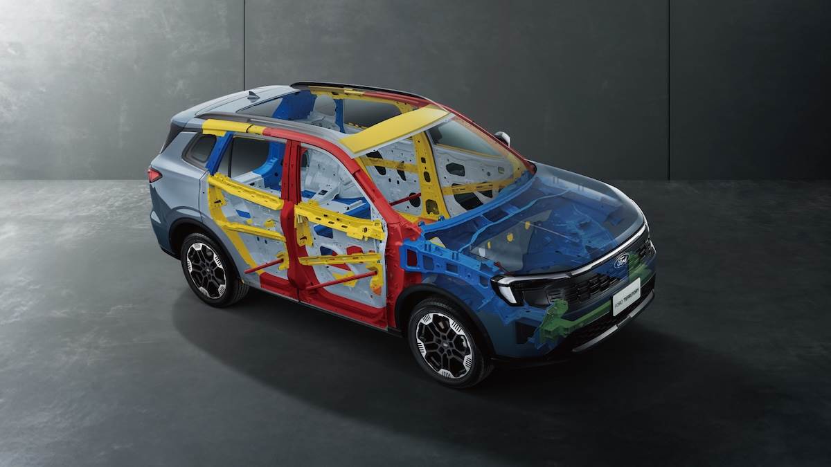 車體結構為「八橫六縱」鋼骨工藝與360度環形結構，擁有超過65%超高強度鋼材。（圖／福特六和提供）