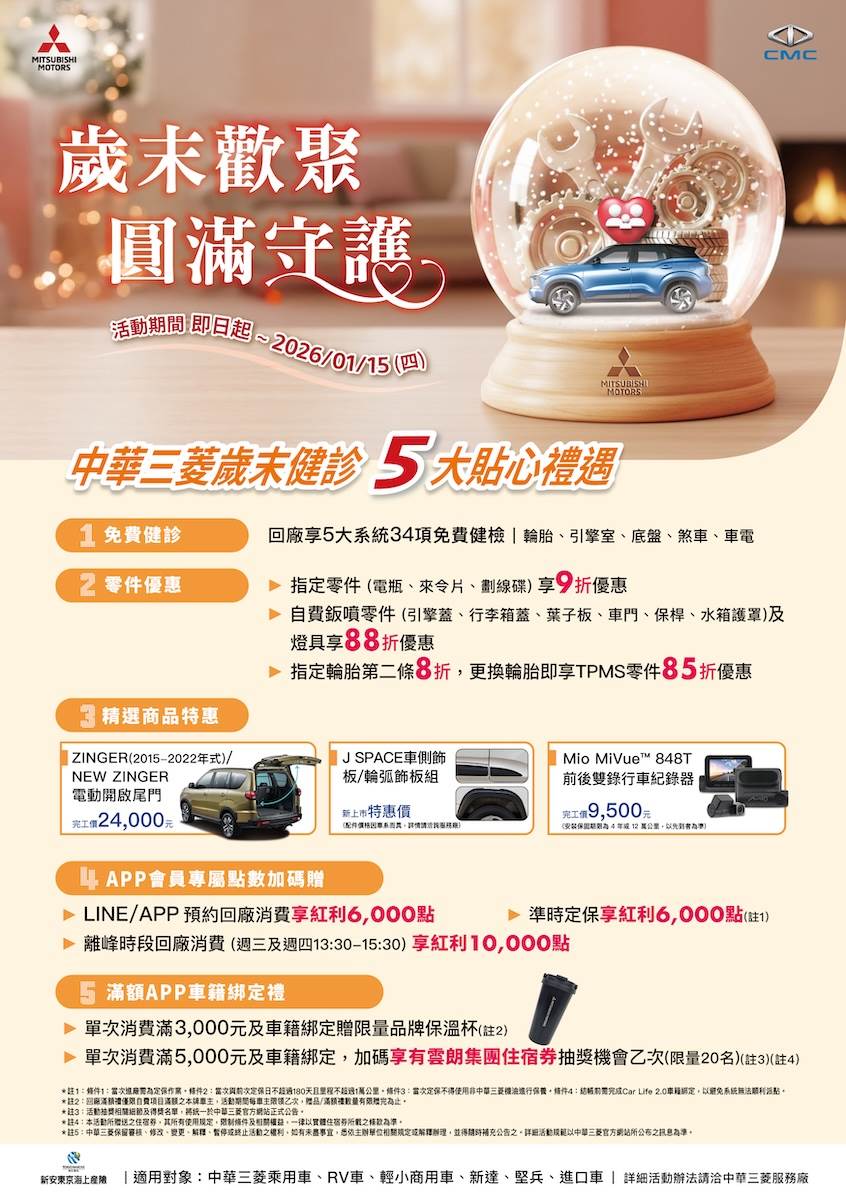 「車主回娘家」歲末健診活動內容。(圖/中華三菱提供)