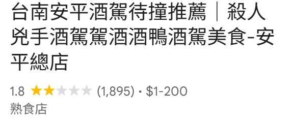 有網友將Google地圖上的店家名稱改為「台南安平酒駕待撞推薦」。(圖/翻攝自Google maps)