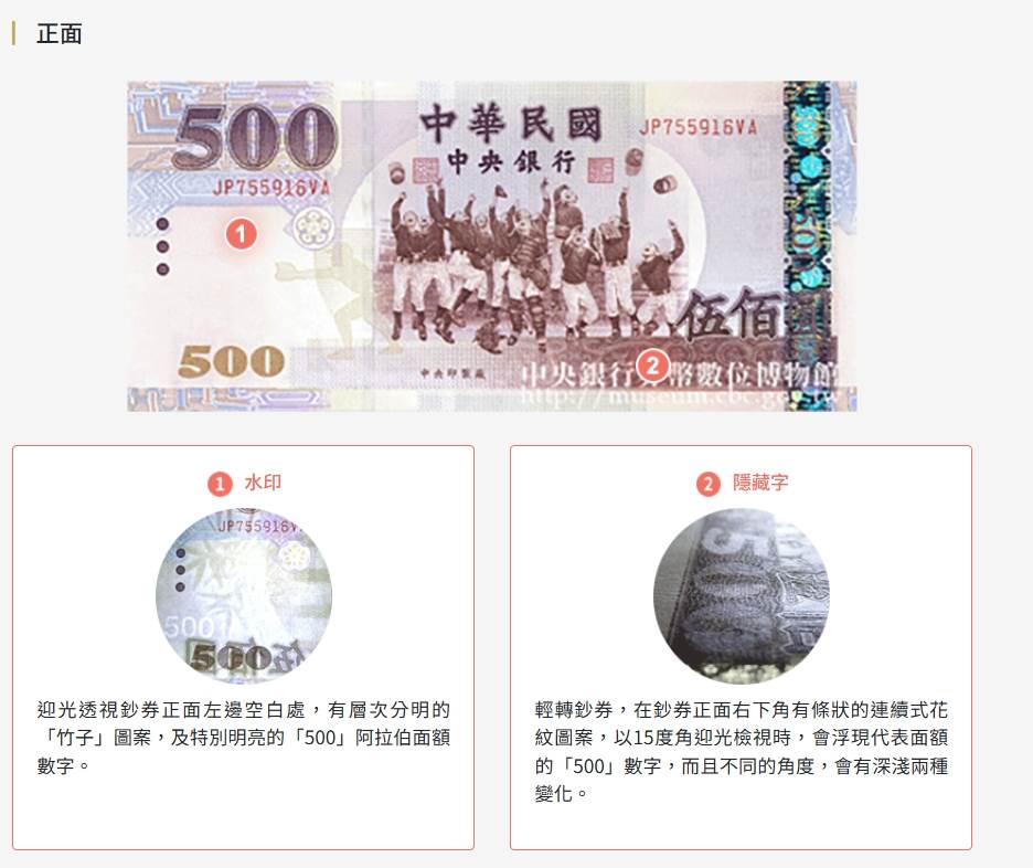 500元正面。(圖/翻攝自中央銀行券幣數位博物館)