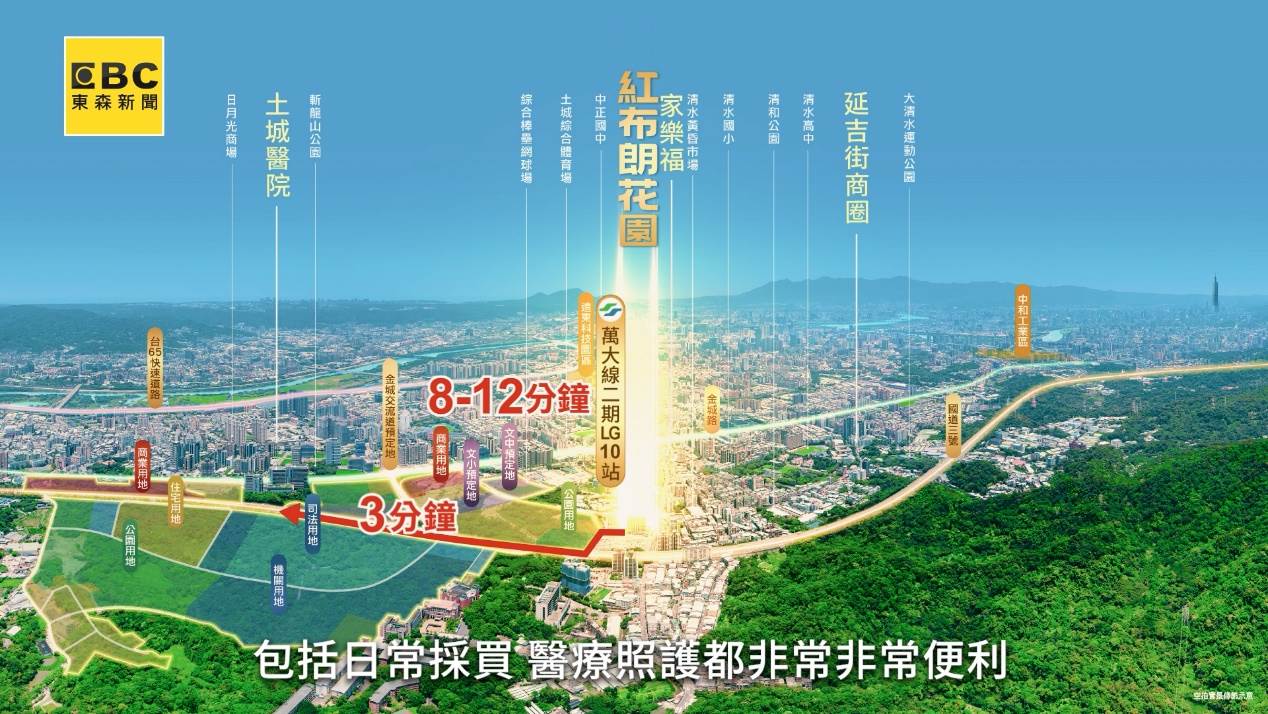 紅布朗花園步行8至12分鐘可銜接捷運萬大線二期LG10站。（圖／東森新聞）