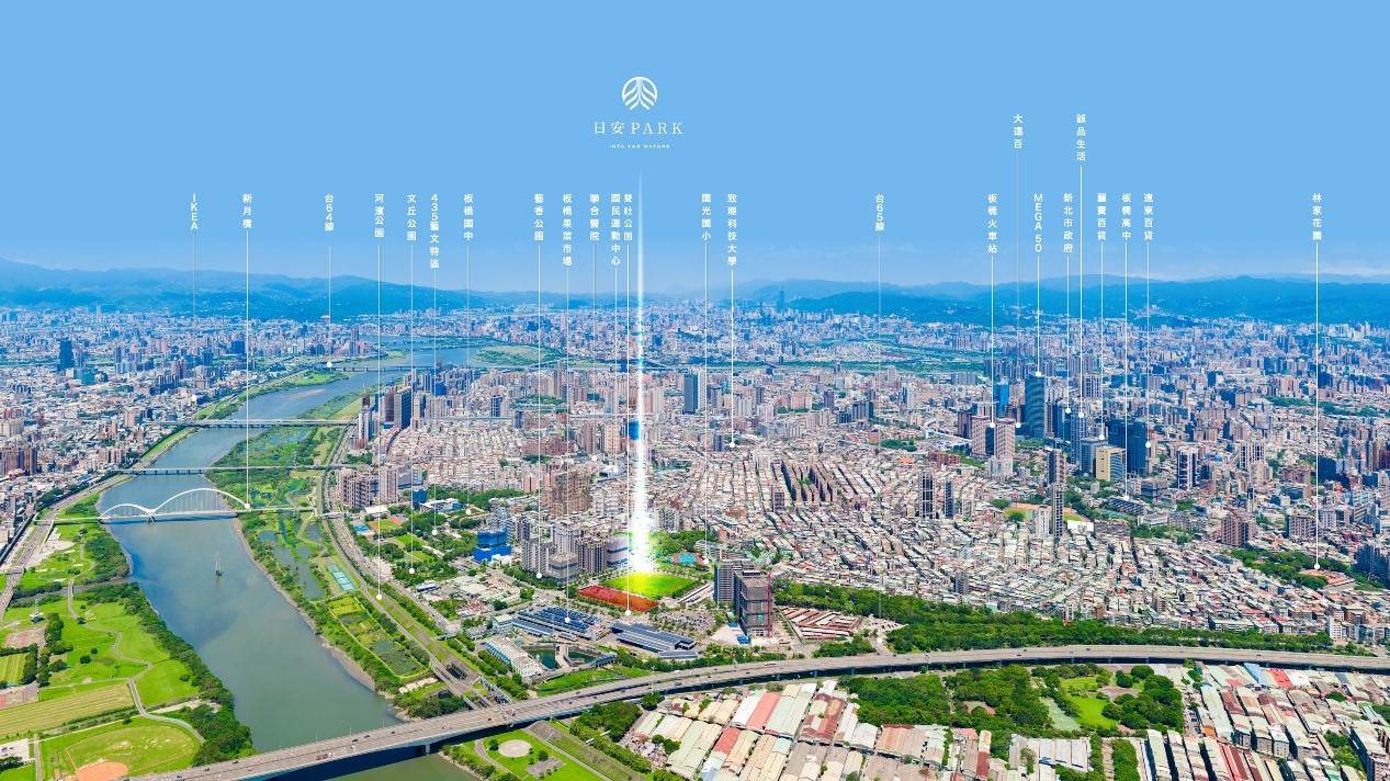 「日安PARK」三面臨路，正對千坪雙社公園，為新北第一環稀有水岸公園宅。（圖／業者提供）