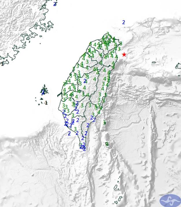 宜蘭東方海域昨（27）日23時05分許，發生規模7.0地震。（圖／氣象署）