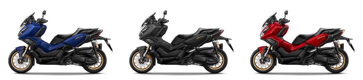 ADV 350由左至右消光藍、消光黑與甜酒紅。（圖／Honda Taiwan提供）