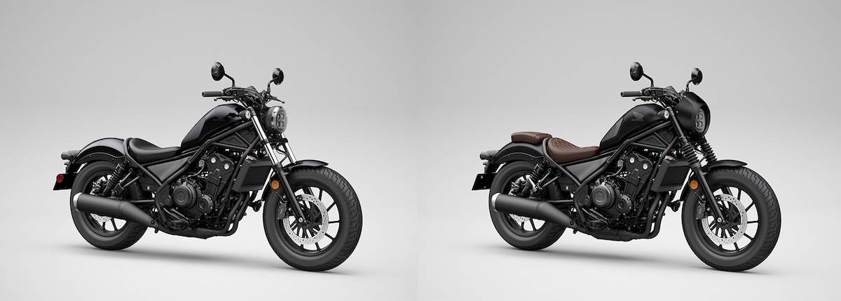 Rebel 500提供亮黑車色（左）；Rebel500S則是消光黑車色。（圖／Honda Taiwan提供）