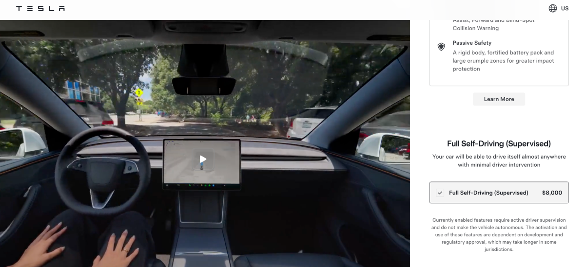 目前官網上還是可以看到FSD的選配項目，但未來將全面改為訂閱制服務。（圖／翻攝自特斯拉）