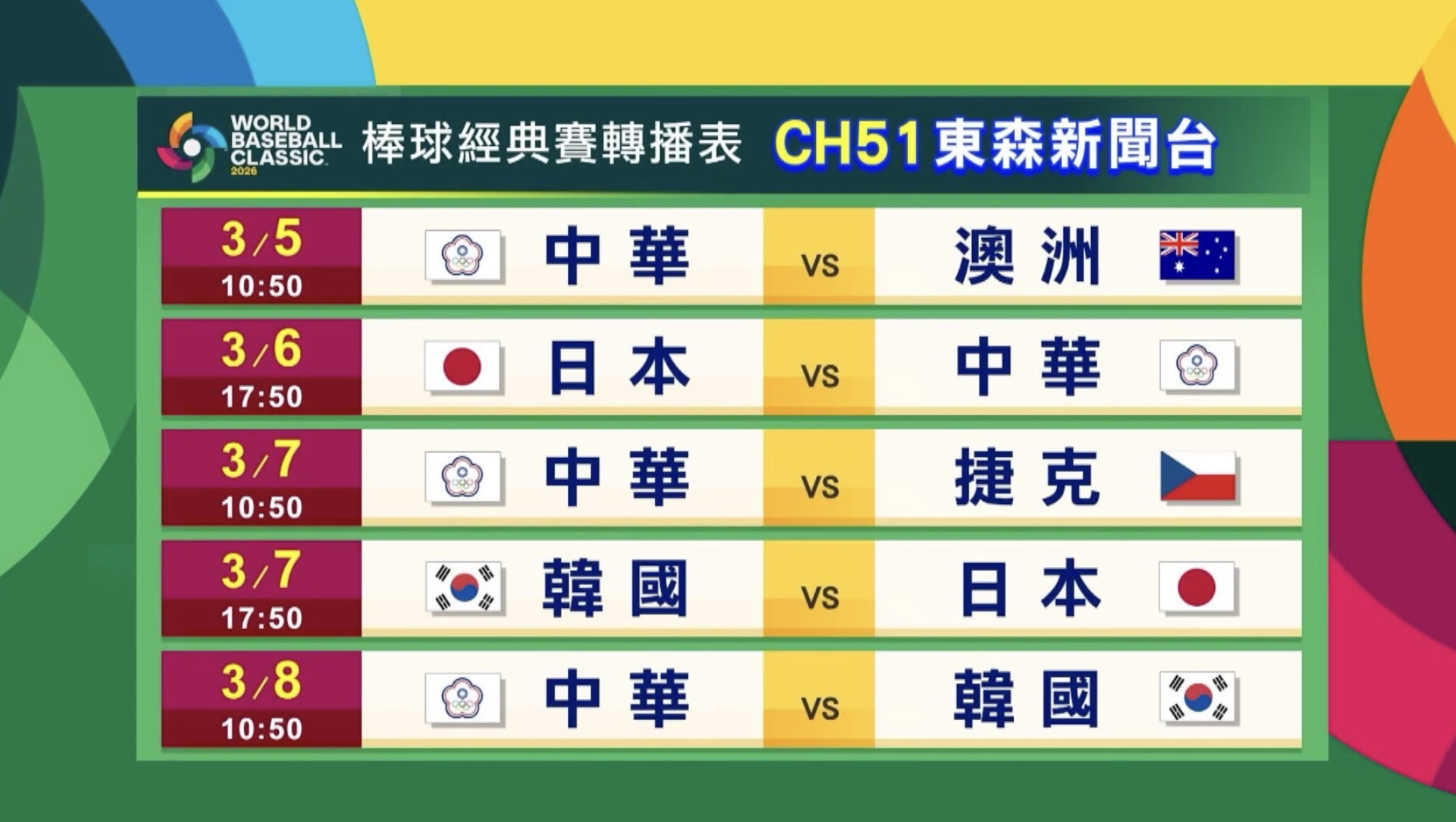 東森電視轉播WBC場次