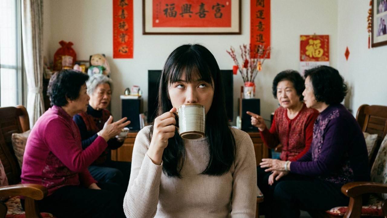 一連串的「怎麼了？」讓人只想默默喝水逃避。（圖／Google gemini提供）