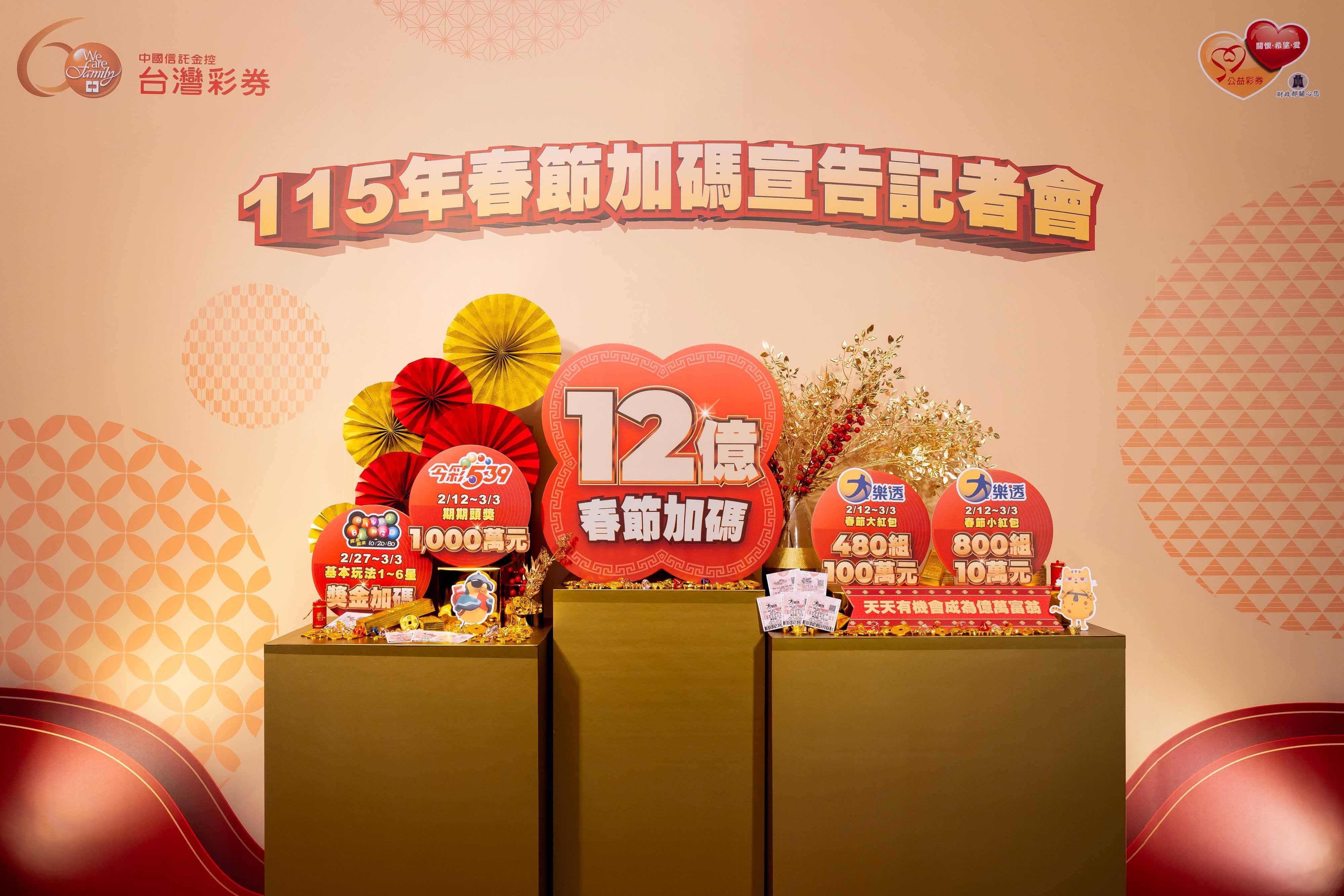 台灣彩券公司宣布2月12日起連續20天，大樂透、今彩539、39樂合彩、49樂合彩、3星彩、4星彩